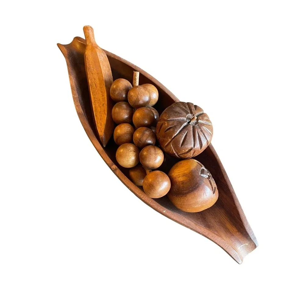 MCM Wooden Fruit Bowl Table Centerpiece Made In Philippines‎